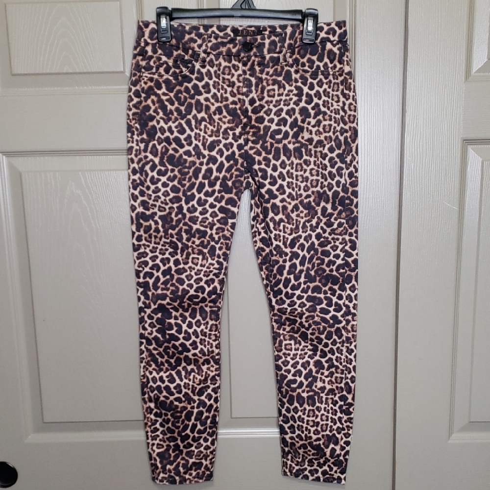 JEN7 By 7 For All Mankind Leopard Print Ankle Skinny Leggings Jean's Size